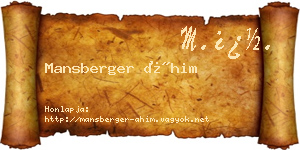 Mansberger Áhim névjegykártya